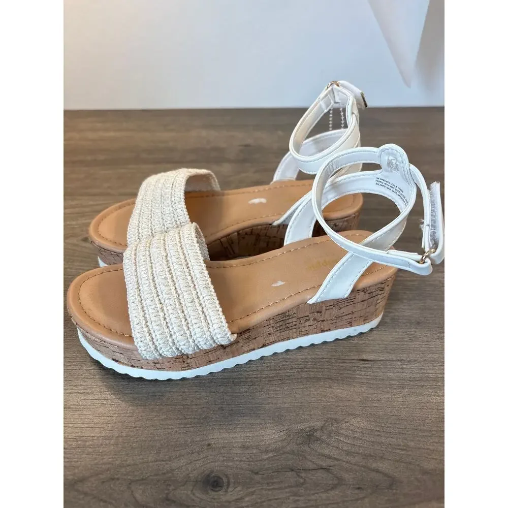 Girls NEW In Box Haute Hippie Cream Lohla Woven Strappy Platform Sandals Size 1